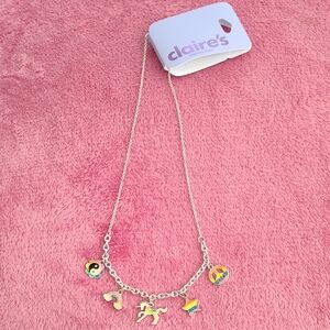 Claire's Silver Necklace with rainbow Charms